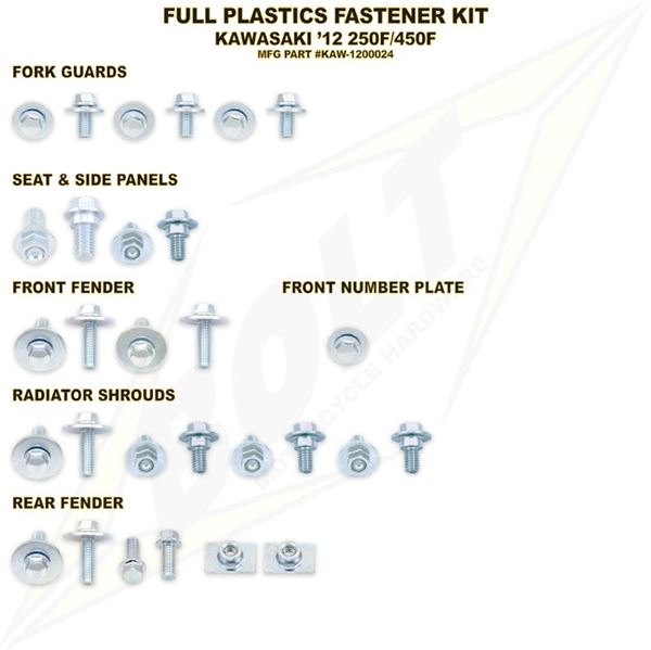 Afbeelding van Full Plastics Fastener Kit KXF 250 13-, 450 12-