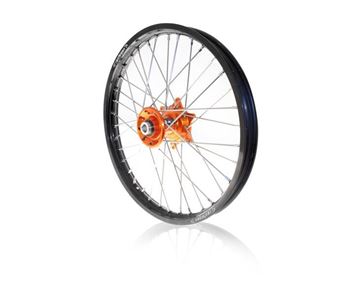 Afbeeldingen van ART complete front wheel SX/SXF 2015/17- EXC 2016- 21x1.60 black rim/orange hub KTM