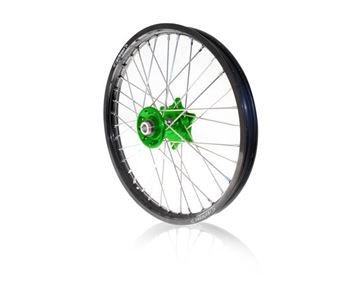 Afbeeldingen van ART complete front wheel KXf250/450 2006/2016- 21x1.60 black rim/green hub Kawasaki KX-F