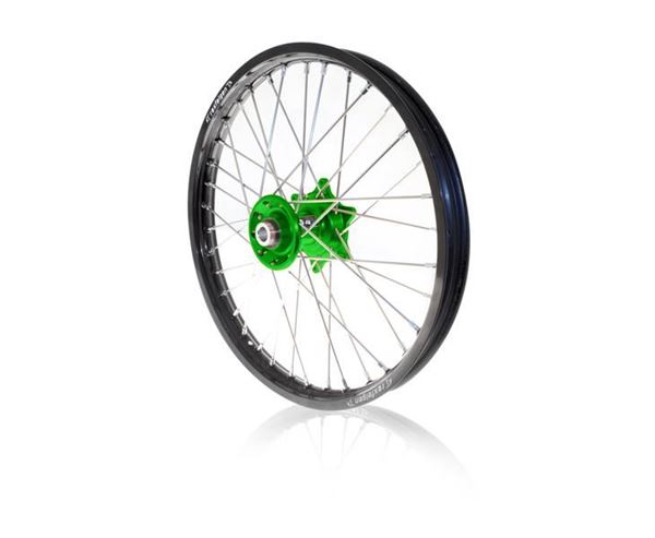 Afbeelding van ART complete front wheel KXf250/450 2006/2016- 21x1.60 black rim/green hub Kawasaki KX-F