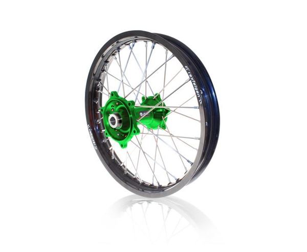 Afbeelding van ART complete rear wheel KXF450 2006/2017- 19x2.15 black rim/green hub Kawasaki KX450F