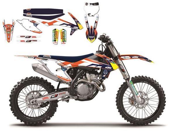 Afbeelding van DECAL KIT MET ZADELOVERTREK BLACKBIRD REPLICA 2016 KTM SX/SX-F 13-15 & EXC 14-16 TEAM TROPHY